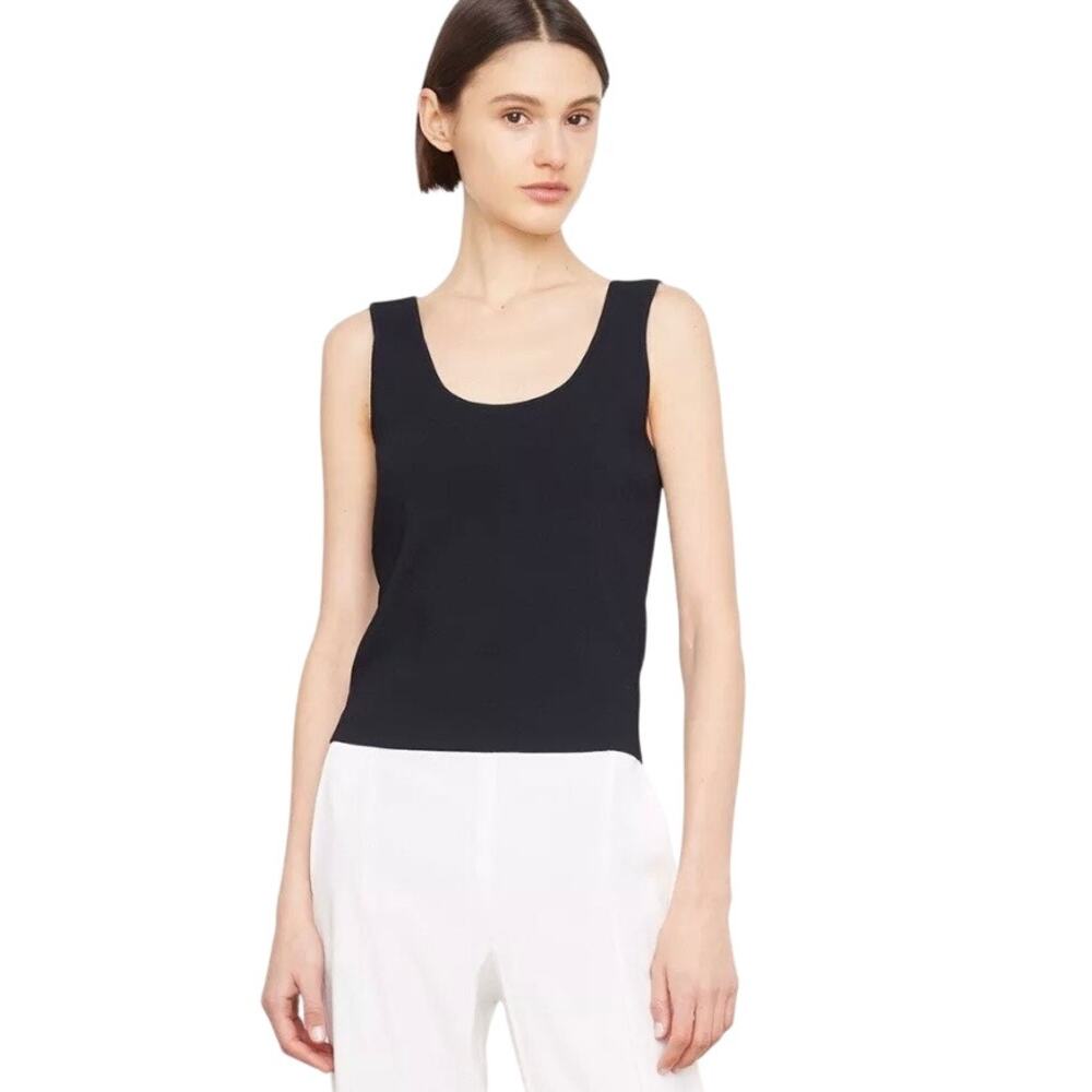 Vince NWT Scoop Neck Tank Top Knit Black Sz XL Sleeveless Italian Stretch Blend